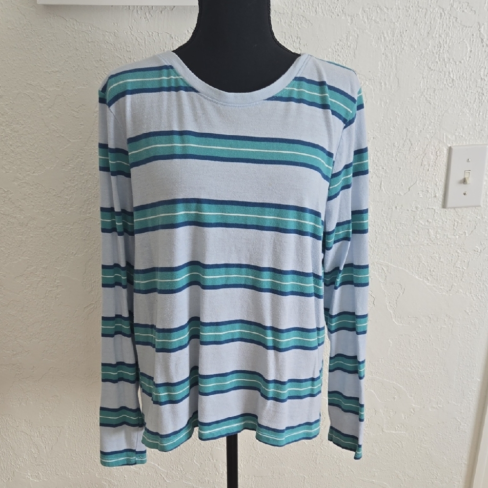 SO Women's Striped Long Sleeve Tee - Blue and Green